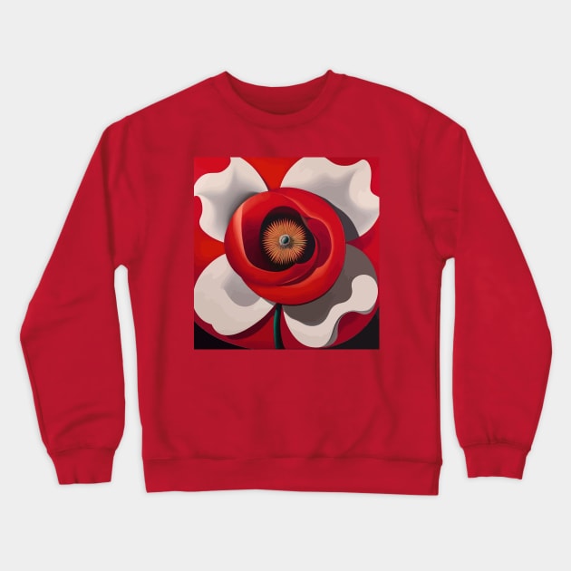 Red and White Abstract Flower After O’Keeffe Crewneck Sweatshirt by bragova